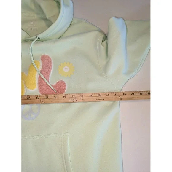 Fanjoy KNJ Hoodie Size XL Mint Green Chenille Graphic‎ Sweatshirt Fuzzy Letters - Picture 5 of 6